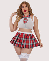 Plus Size Outfit with Tie Top and Mini Skirt