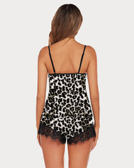 Set de pijamale cu imprimeu leopard cu dantelă