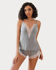 Love Heart Lace Trim Pajama Set