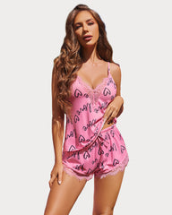 Lace Trim Leopard Print Pajama Set