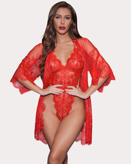 2 Piece Set Lace Kimono Robe with Lace Teddy