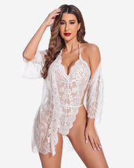 2 Piece Set Lace Kimono Robe with Lace Teddy