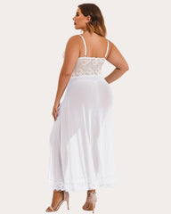 Plus Size Floral Side Slits Mesh Nightdress