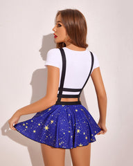 A-Line Suspender Pleated Short Braces Skirt