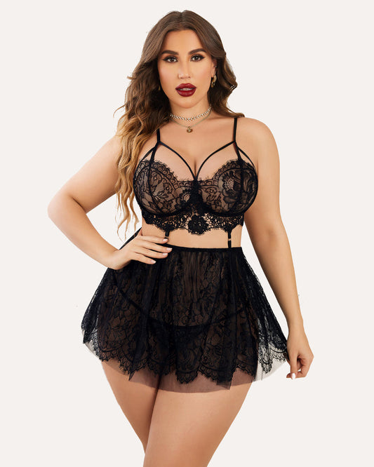 Lenjerie Plus Size Babydoll Lace Nighty