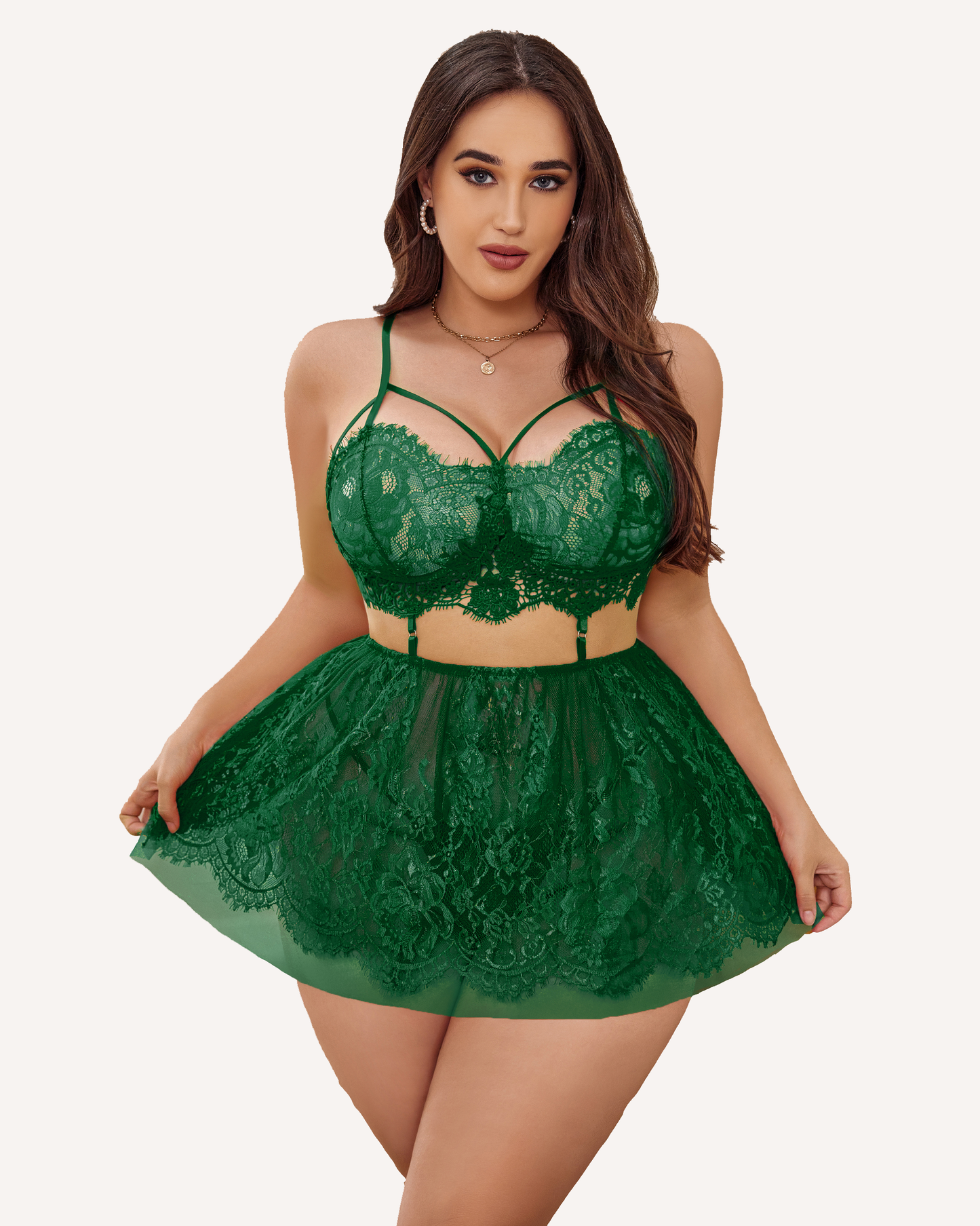 Lenjerie Plus Size Babydoll Lace Nighty