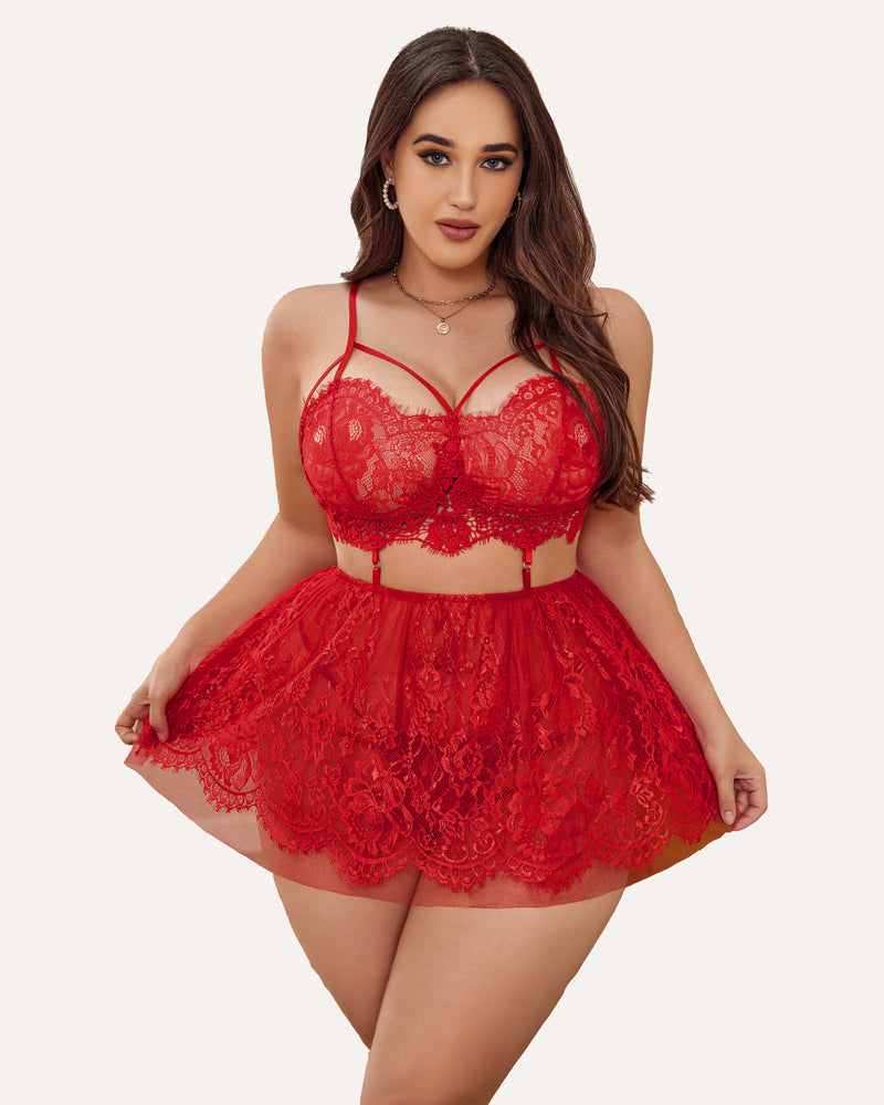 Lenjerie Plus Size Babydoll Lace Nighty