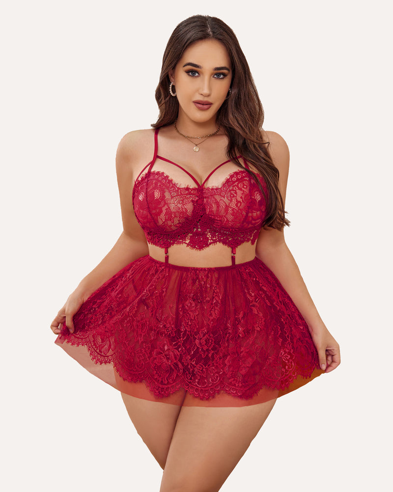 Lenjerie Plus Size Babydoll Lace Nighty