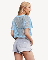 Sheer Fishnet Top Short Sleeves Crop Top