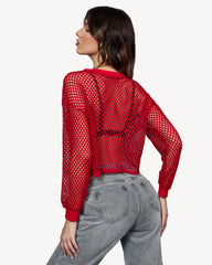 Sheer Fishnet Top Short Sleeves Crop Top