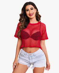 Sheer Fishnet Top Short Sleeves Crop Top