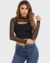 Mock Neck Long Sleeve Crop Top