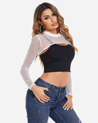 Mock Neck Long Sleeve Crop Top