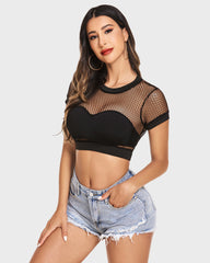 Cămașă din plasă cu mânecă scurtă Crop Top