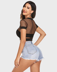 Fishnet Crop Top Short Sleeve Mesh Shirt