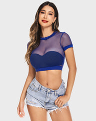 Fishnet Crop Top Short Sleeve Mesh Shirt