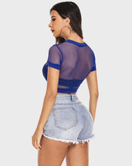 Fishnet Crop Top Short Sleeve Mesh Shirt