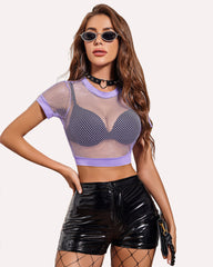 Cămașă din plasă cu mânecă scurtă Crop Top