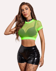 Fishnet Crop Top Short Sleeve Mesh Shirt