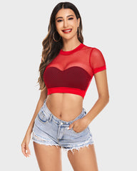 Fishnet Crop Top Short Sleeve Mesh Shirt