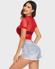 Cămașă din plasă cu mânecă scurtă Crop Top