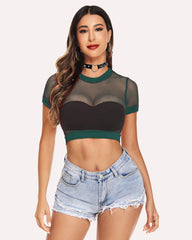 Cămașă din plasă cu mânecă scurtă Crop Top