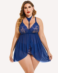 Plus Size Lace Babydoll Mesh Choker Sleepwear