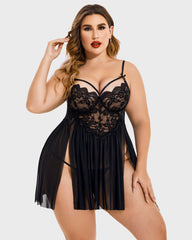 Plus Size Lace Heart Side Slit Nightdress