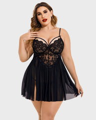 Plus Size Lace Heart Side Slit Nightdress