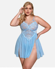 Plus Size Lace Heart Side Slit Nightdress