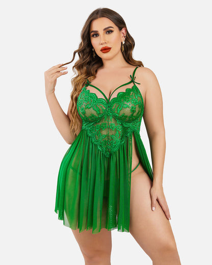 Plus Size Lace Heart Side Slit Nightdress