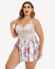 Plus Size Lace Floral Print Babydoll