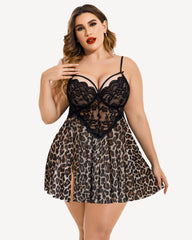 Plus Size Lace Heart Side Slit Nightdress