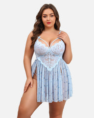 Plus Size Lace Floral Print Babydoll