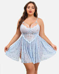 Plus Size Lace Floral Print Babydoll