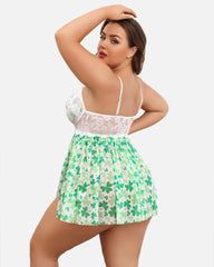 Babydoll cu imprimeu floral din dantela de marime plus