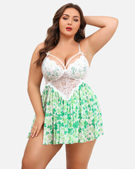 Babydoll cu imprimeu floral din dantela de marime plus