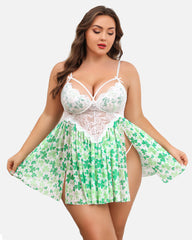 Babydoll cu imprimeu floral din dantela de marime plus