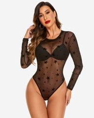 Mesh Snap Crotch Sheer Bodysuit