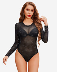 Mesh Snap Crotch Sheer Bodysuit