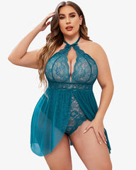 Plus Size Lace Snap Crotch Babydolls