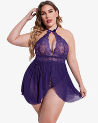 Plus Size Lace Snap Crotch Babydolls