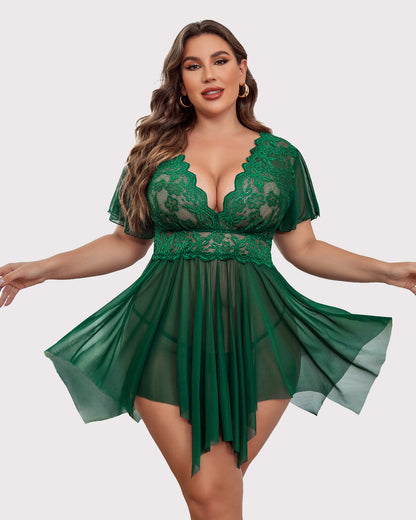 Plus Size Babydoll Floral Lace Lingeries