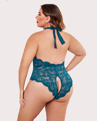 Plus Size Lace Bodysuit Halter Teddy