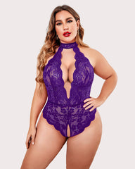 Plus Size Lace Bodysuit Halter Teddy