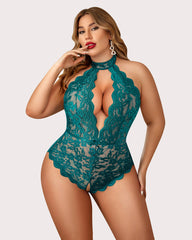 Plus Size Lace Bodysuit Halter Teddy