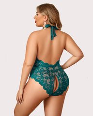 Plus Size Lace Bodysuit Halter Teddy