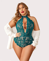 Plus Size Lace Bodysuit Halter Teddy