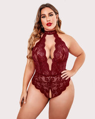 Plus Size Lace Bodysuit Halter Teddy