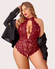 Plus Size Lace Bodysuit Halter Teddy